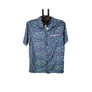 Pacsun Earthquake Blue and Green Bold Pattern Oversized Camp Shirt  Men Sz Med
